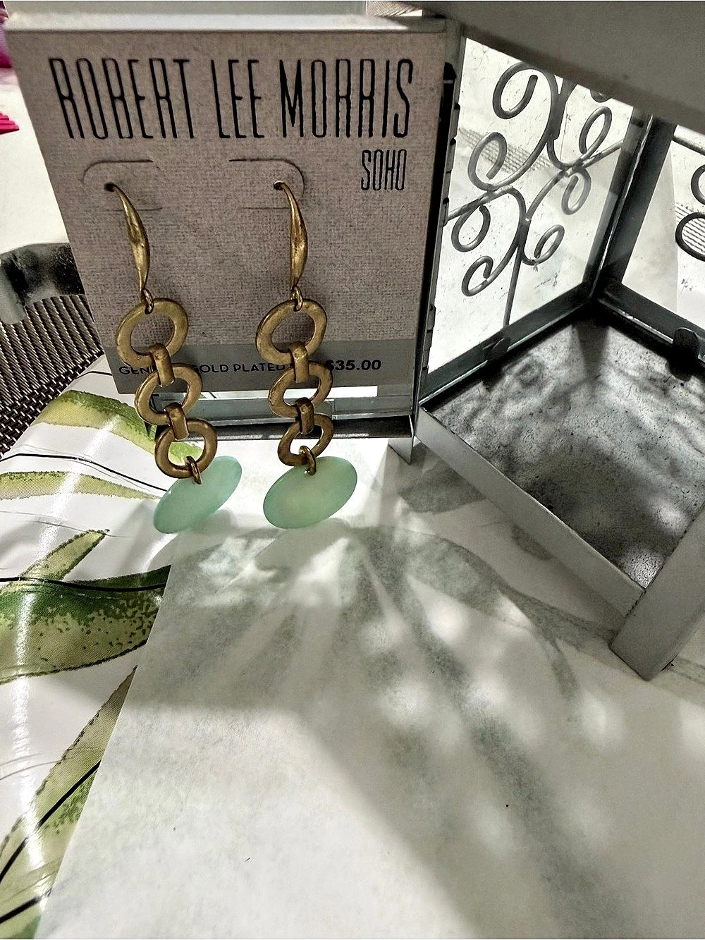 Robert Lee Morris Soho Drop Earrings in Gold & Green NWT